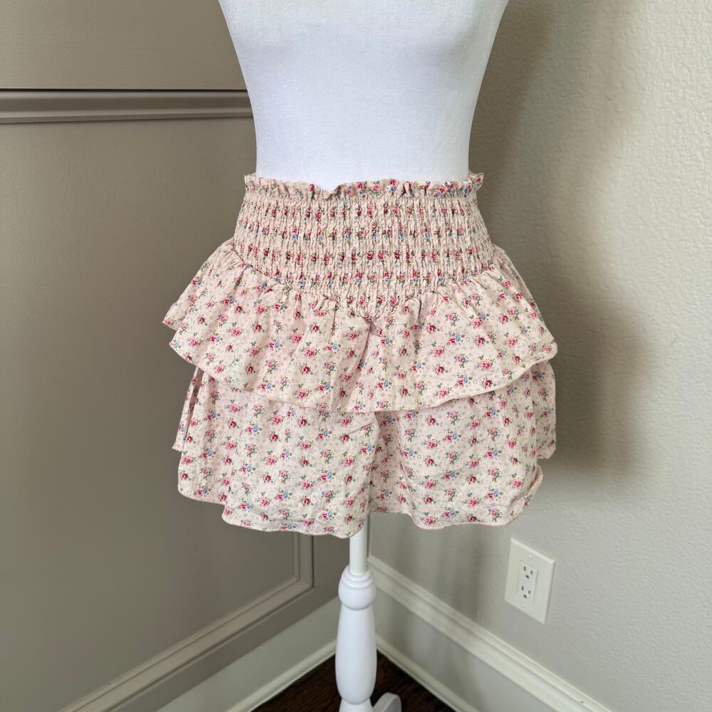 Katie J NYC Tween Floral mini Skirt Shabby Chic Floral Tiered Ruffle Size L